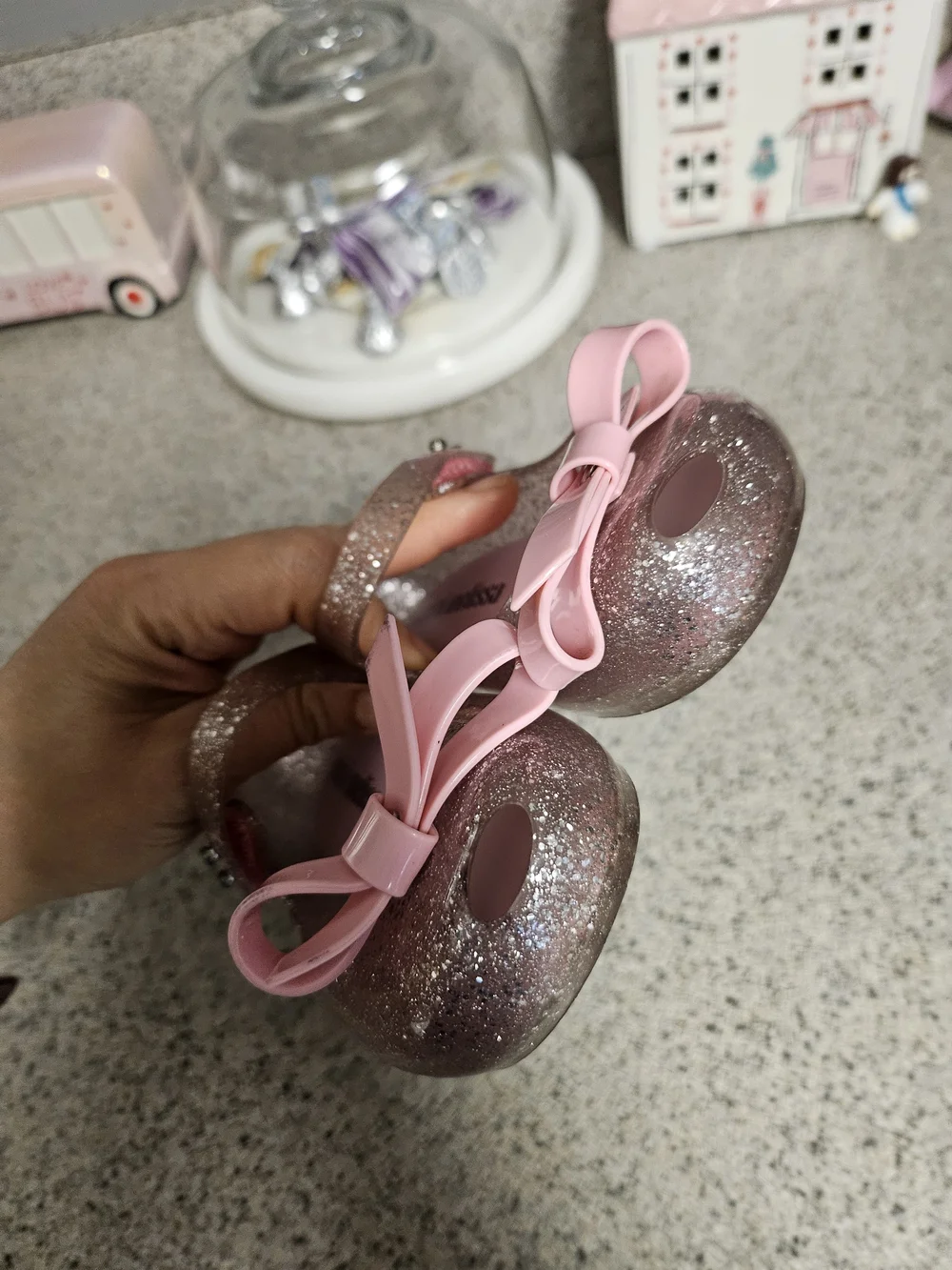 Mini Melissa Glitter Pink Mary Jane Shoes with Bow